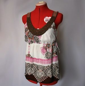 Studio Y Top, Wood Beaded Blouse, Mandala Shirt